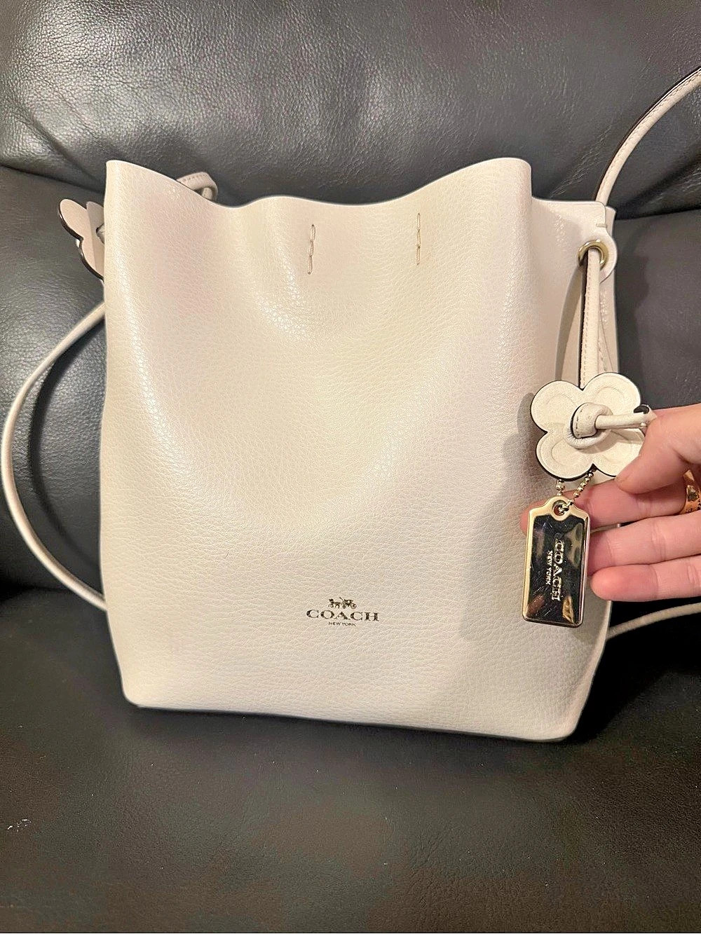 Coach Crossbody Bag Derby White Pebble Leather Suede Interior F58661